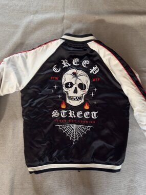 Creep Street Satin Bomber Jacket Size Large Black